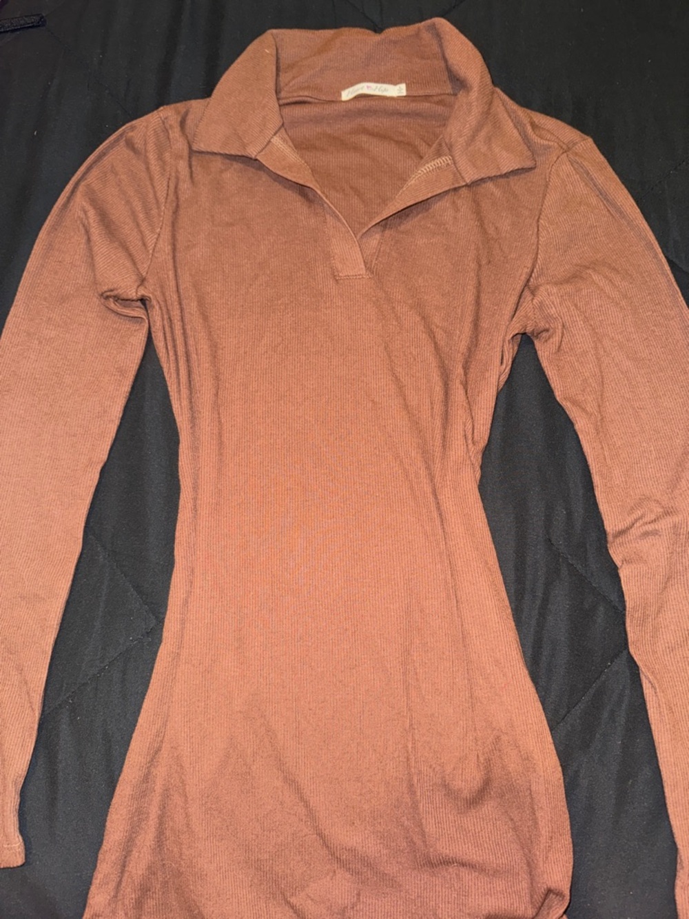 Heart Hips Brown Ribbed Long-Sleeve Polo Tee